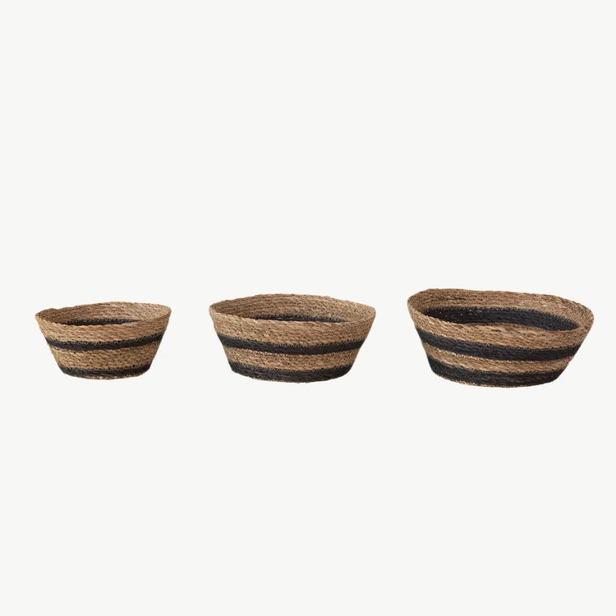 Striped Seagrass Baskets, Set of 3
