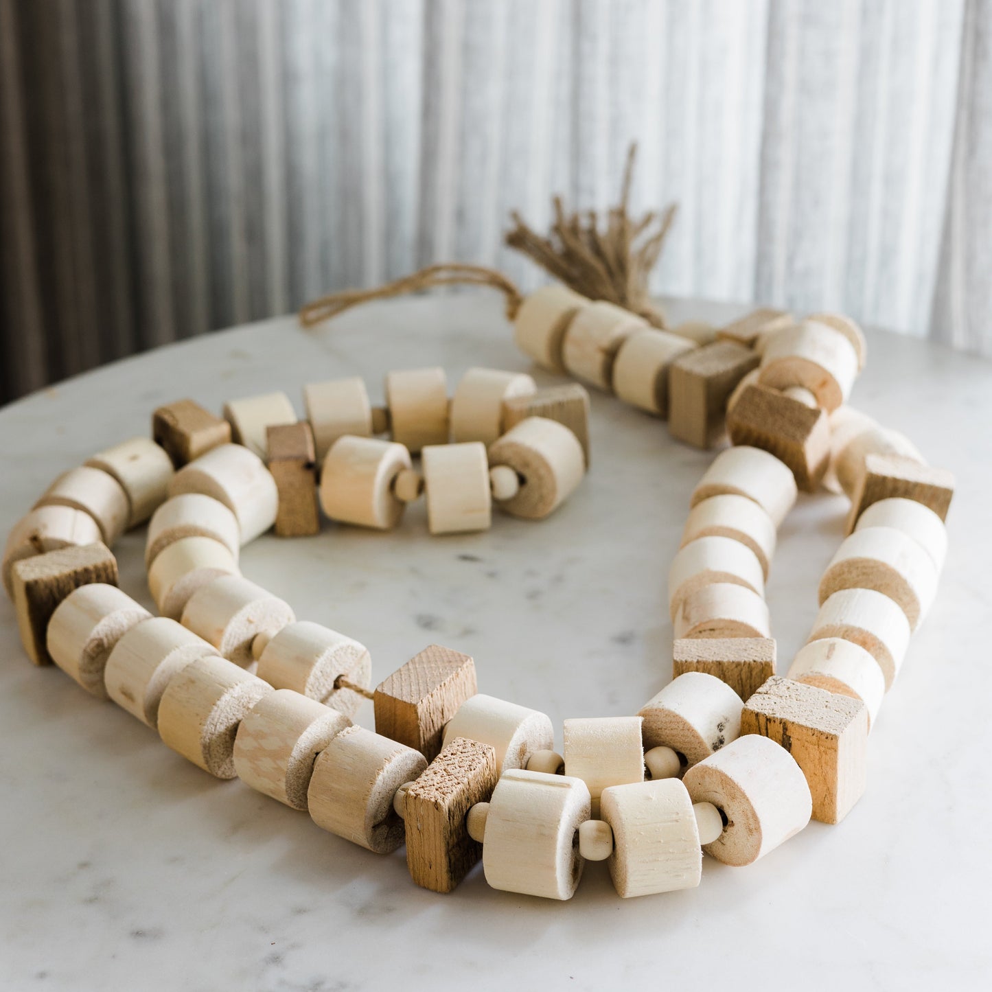 Paulownia Wood Bead Garland with Jute Tassel