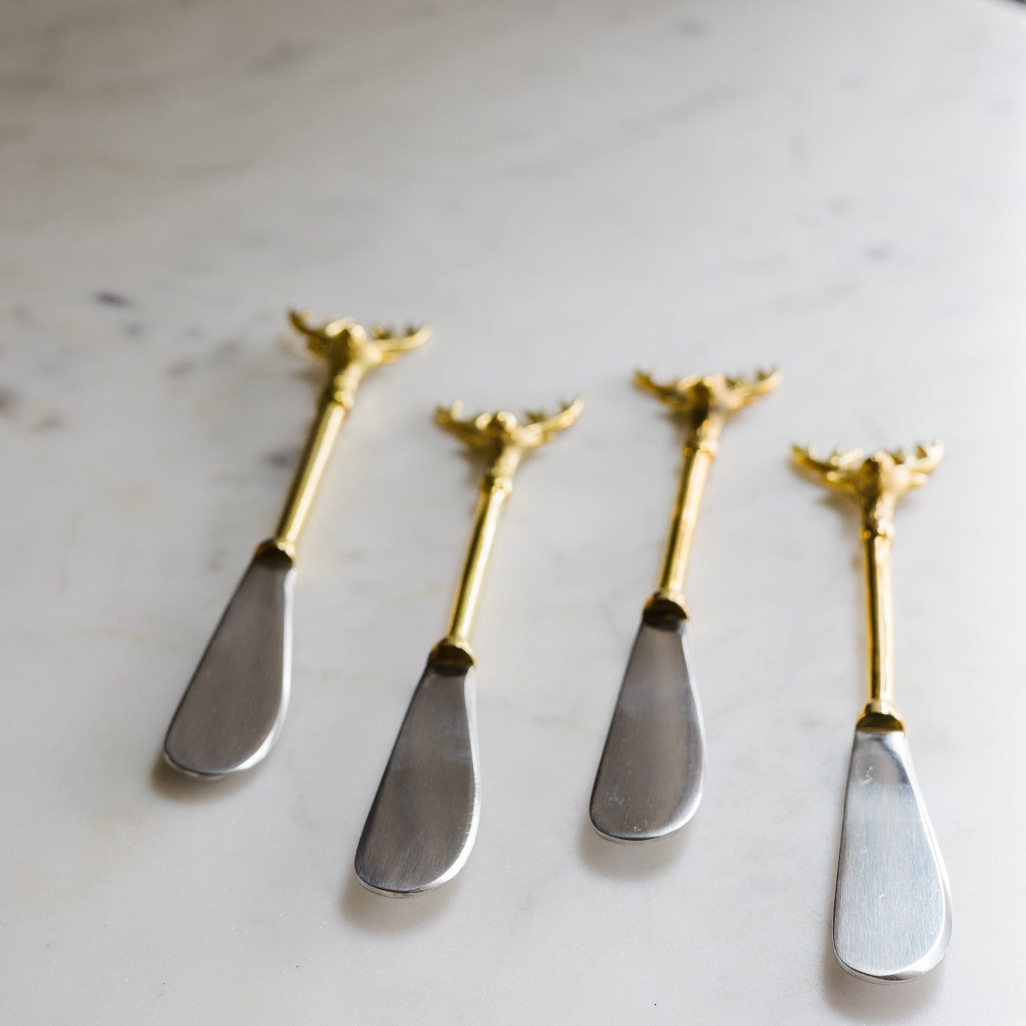 Brass Reindeer Canapé Knives, Set of 4