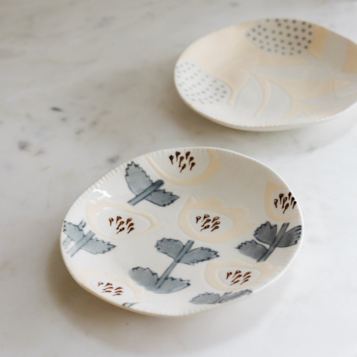 Hand-Painted Plate with Floral Pattern, Pink/Yellow
