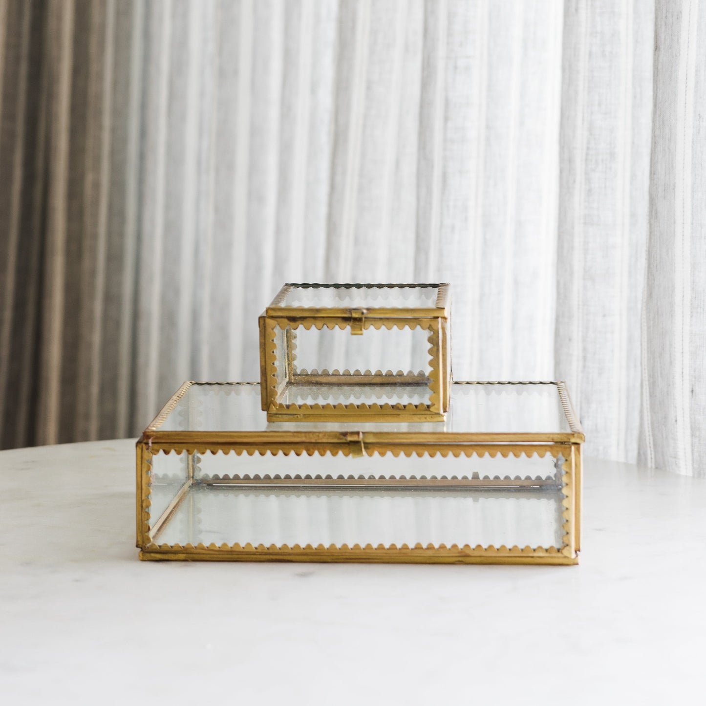 Scalloped Brass & Glass Display Box, Large