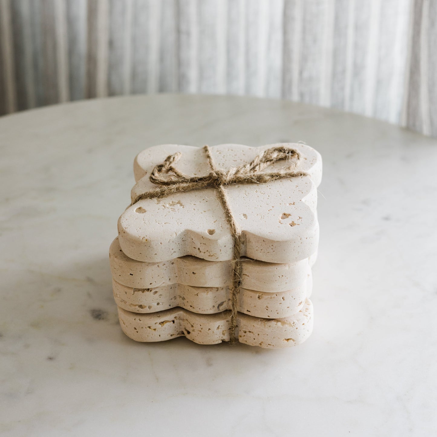 Travertine Coasters with Scalloped Edge, Set of 4