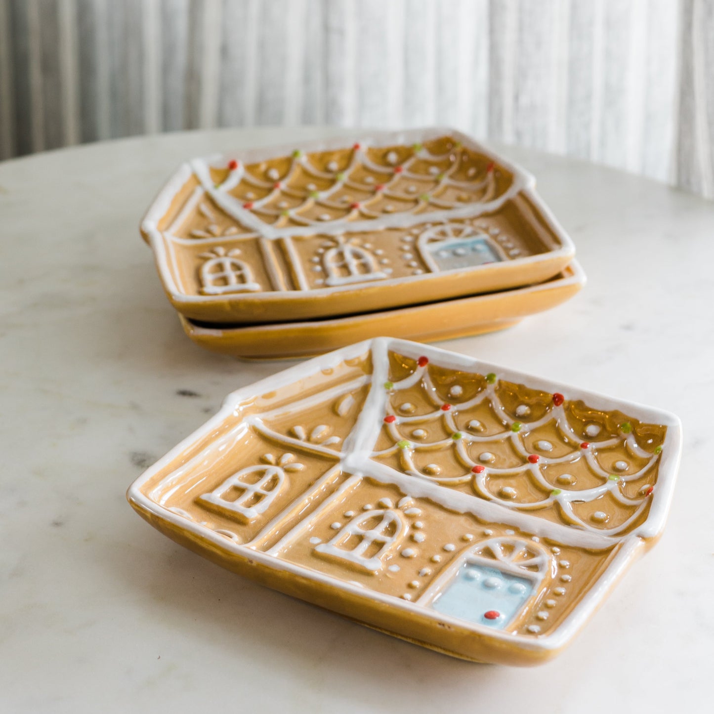 Hand-Painted Ceramic Gingerbread House Plates