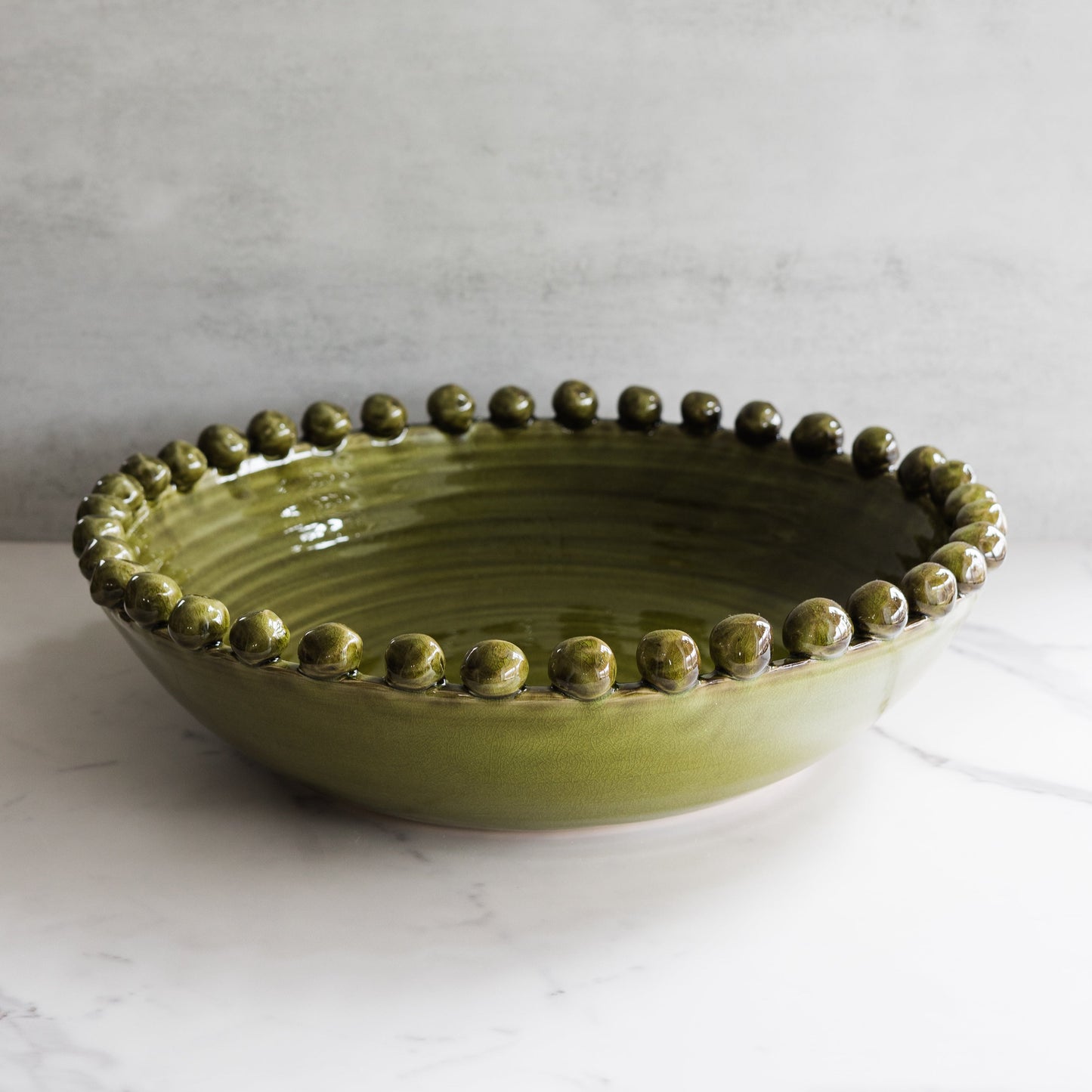 Moss Green Handmade Hobnail Edge Terracotta Bowl