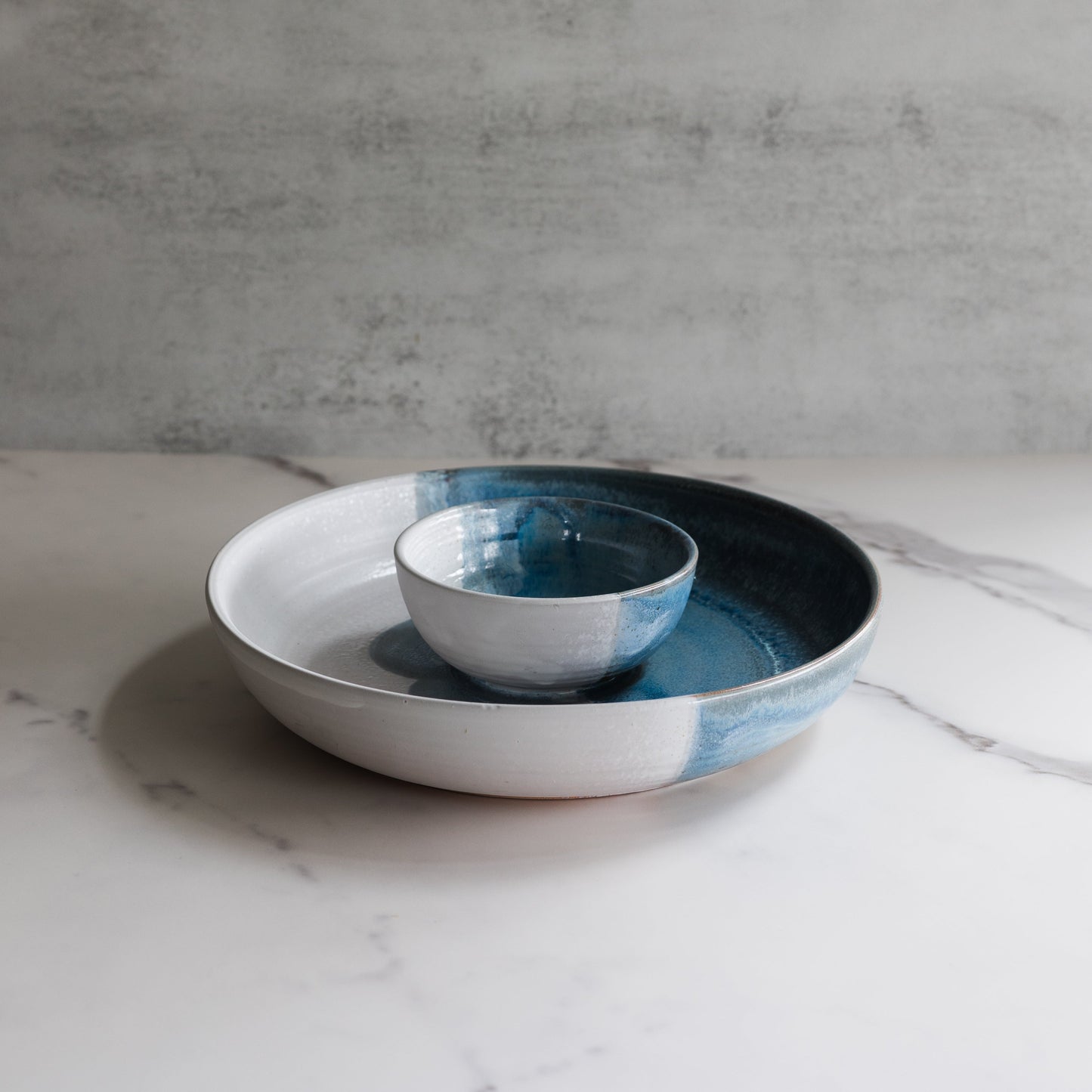 Hand Painted Stoneware Chip and Dip Bowl
