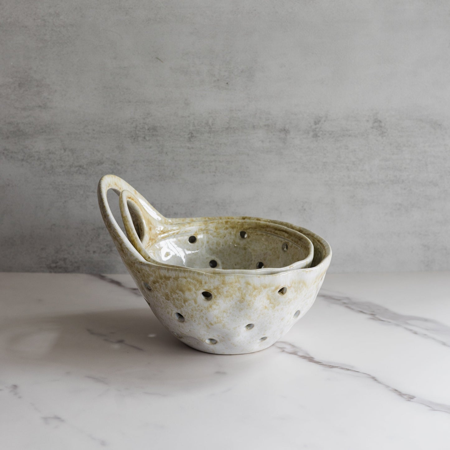 Handled Stoneware Colanders, Set of 2