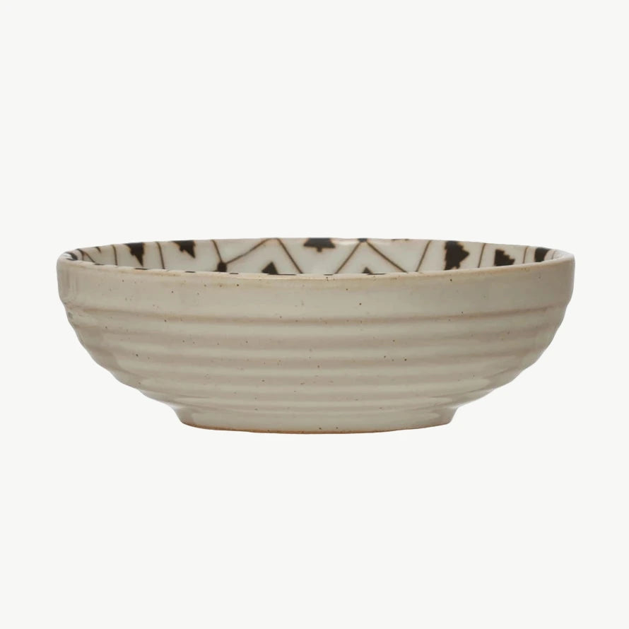 Round Stoneware Bowl with Tree Pattern, Large