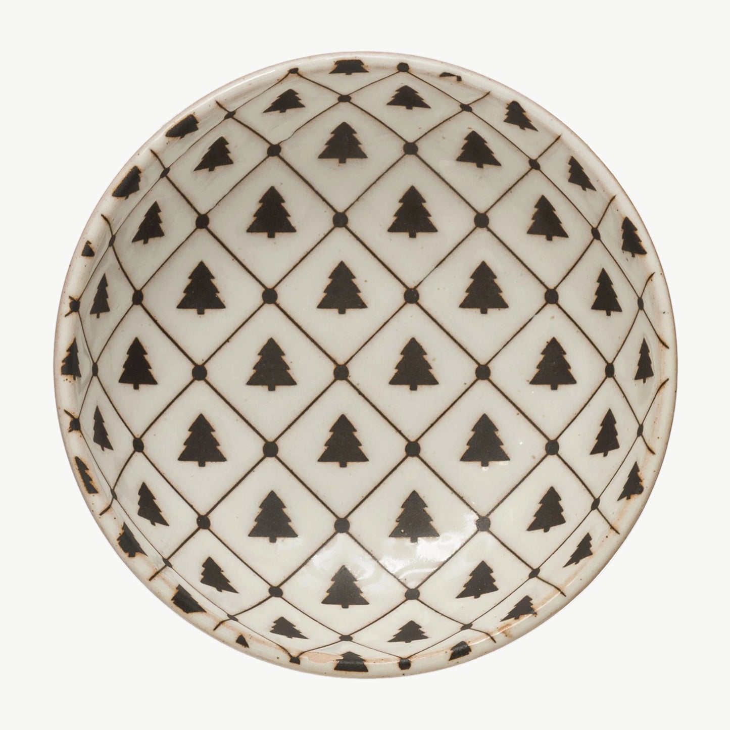 Round Stoneware Bowl with Tree Pattern, Large