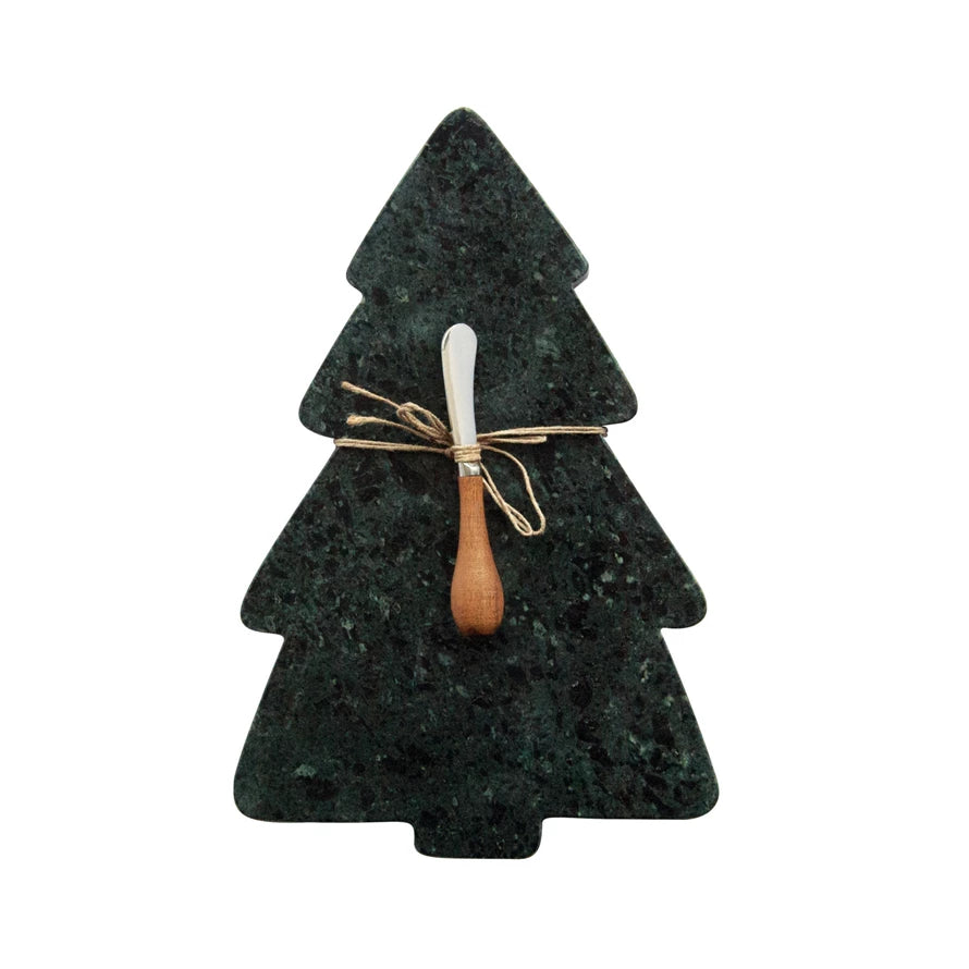Marble Tree-Shaped Cheese Board with Canapé Knife