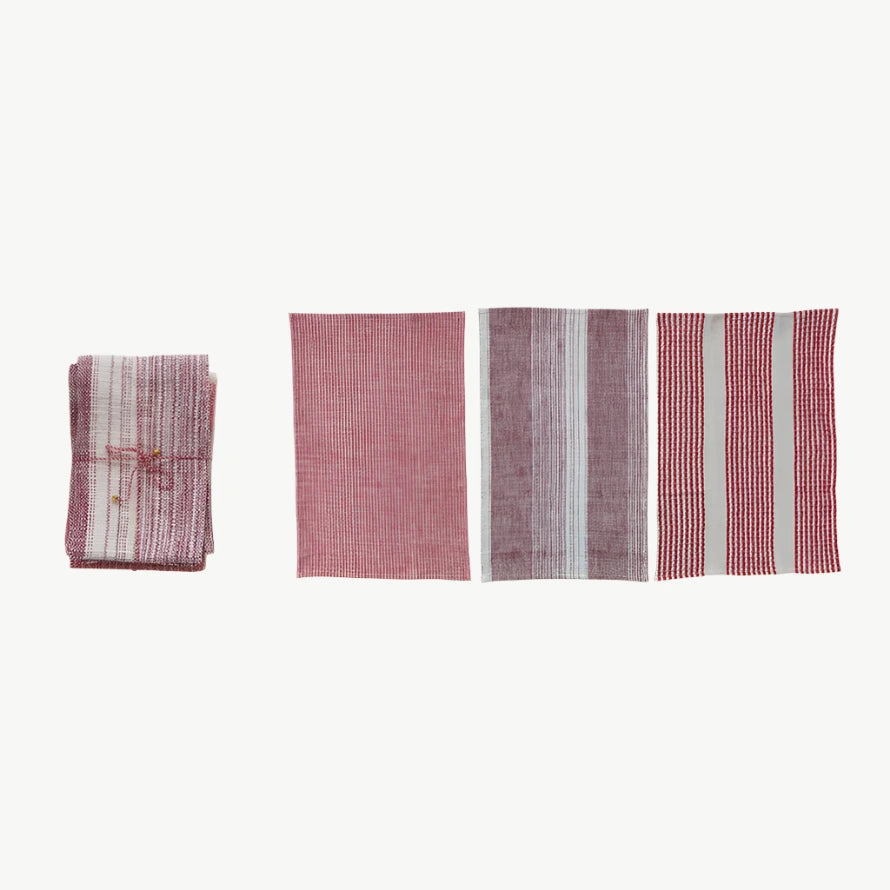 Woven Tea Towels with Patterns, Set of 3 Tied with Twine & Jingle Bell