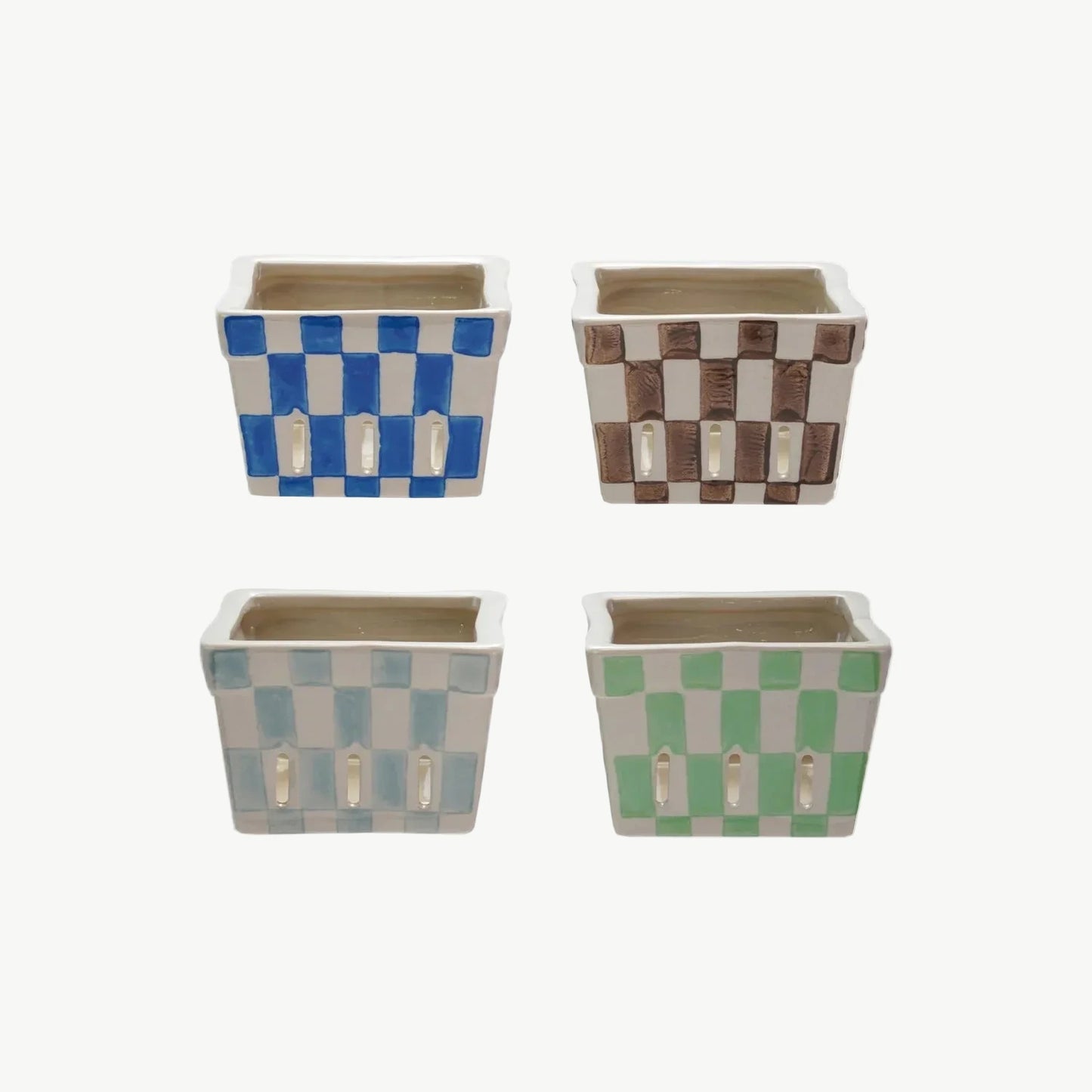 Checkered Stoneware Berry Basket