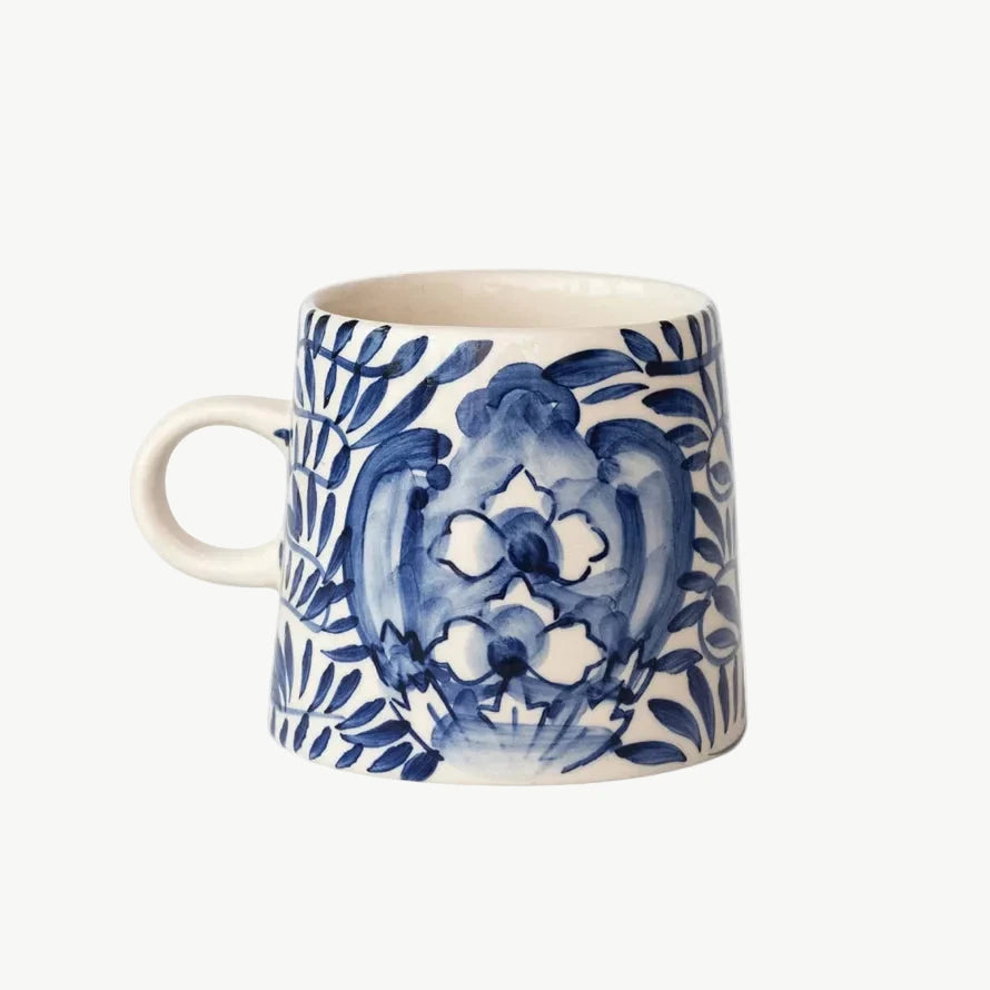 Blue Floral Hand Painted Stoneware Mug