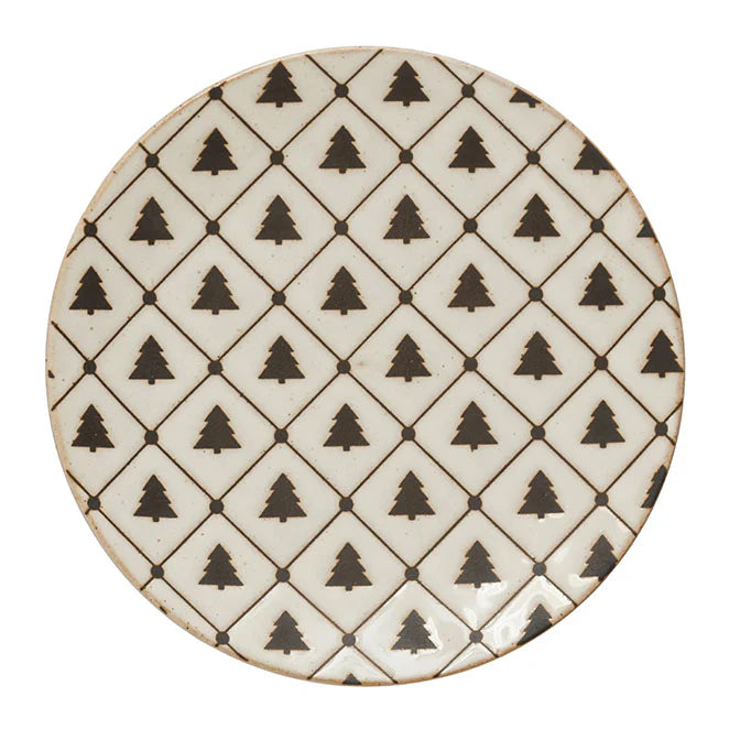 Stoneware Plate with Tree Pattern