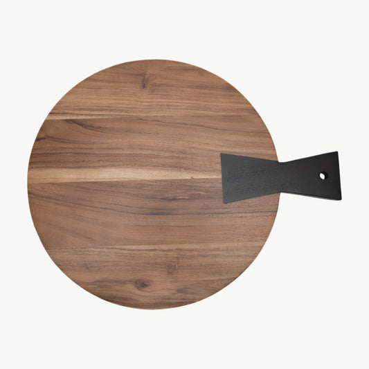 Round Acacia Wood Cutting Board with Black Handle