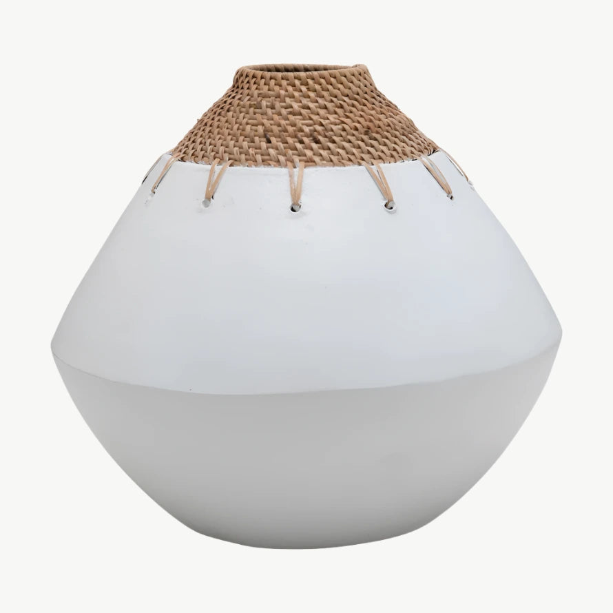 Terracotta Vase with Rattan Stitching