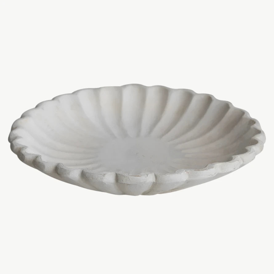 Scalloped Wood Mango Bowl, Antique White