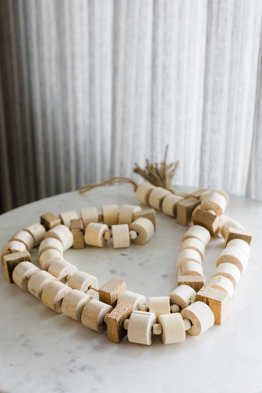 Paulownia Wood Bead Garland with Jute Tassel