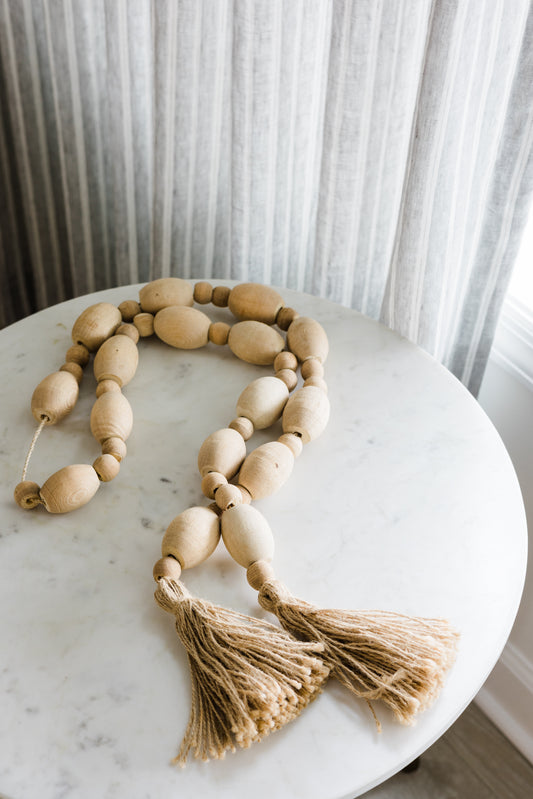 Mango Wood Bead Garland with Jute Tassels