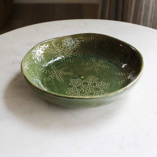 Debossed Stoneware Bowl with Snowflakes