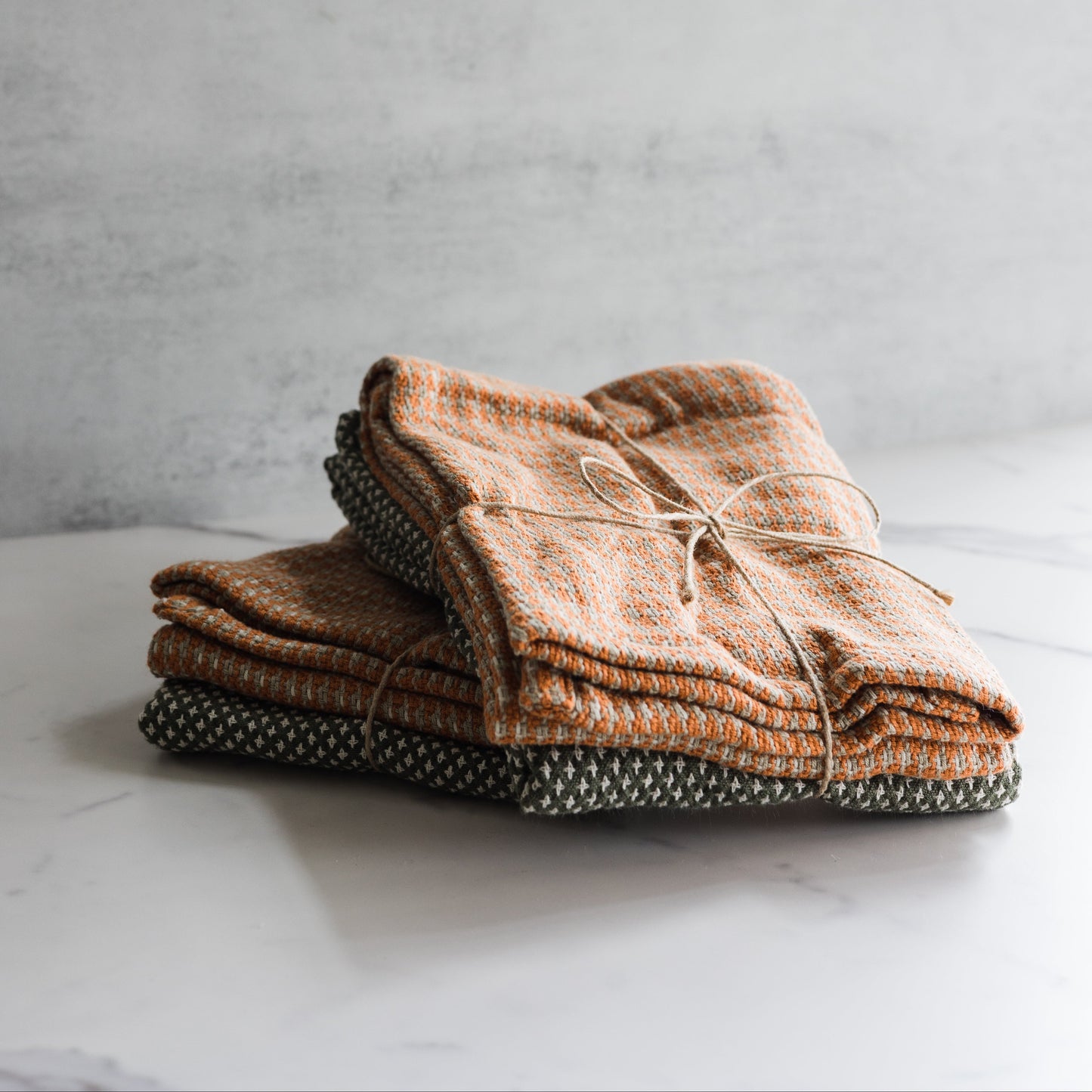 Woven Cotton Dobby Tea Towels, Orange & Charcoal