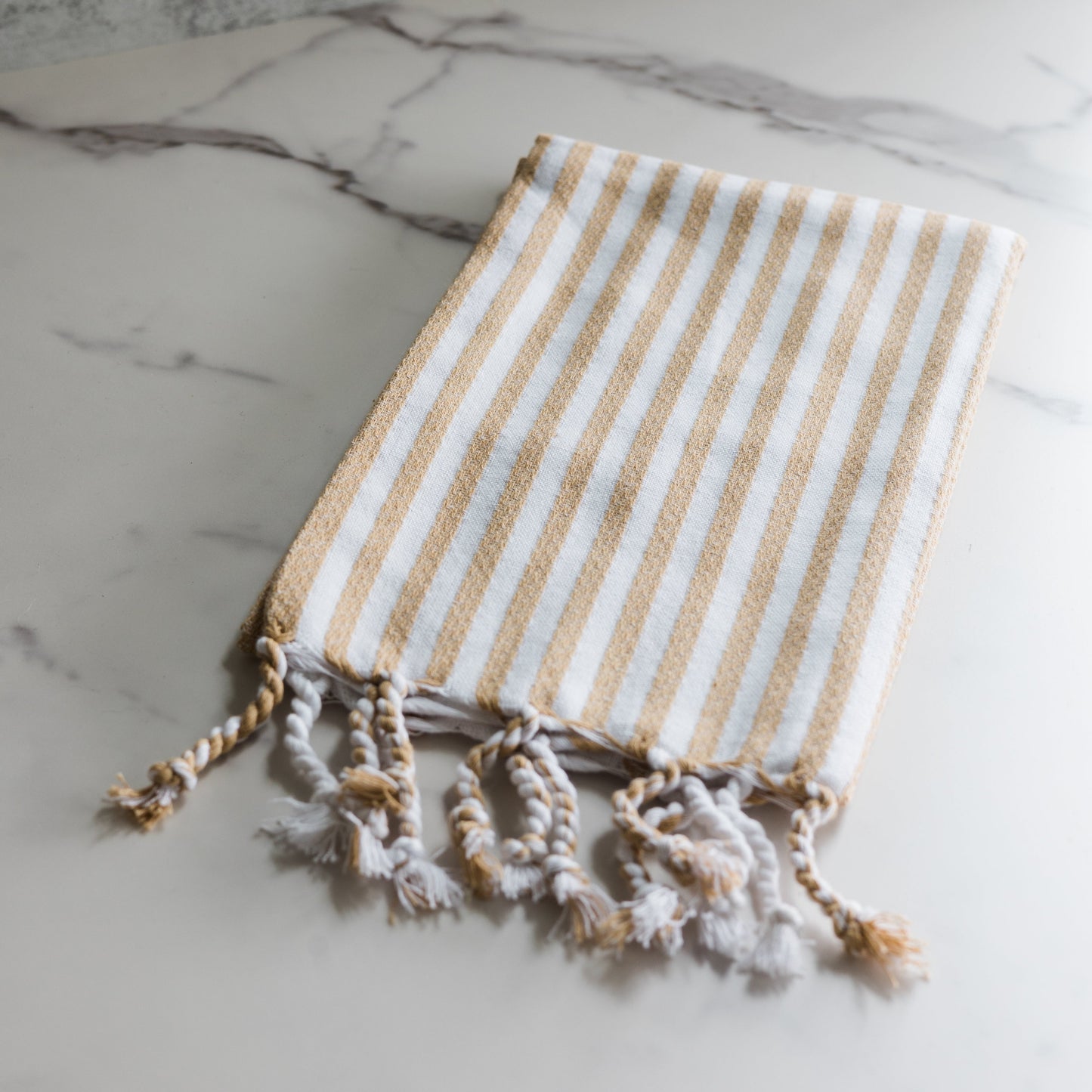 Woven Cotton Yarn Dyed Kitchen Towel with Stripes & Tassels