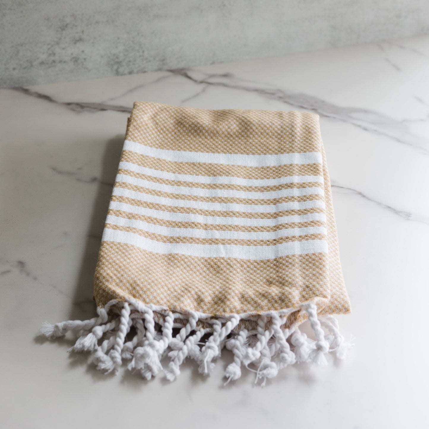 Woven Cotton Yarn Dyed Kitchen Towel with Stripes & Tassels