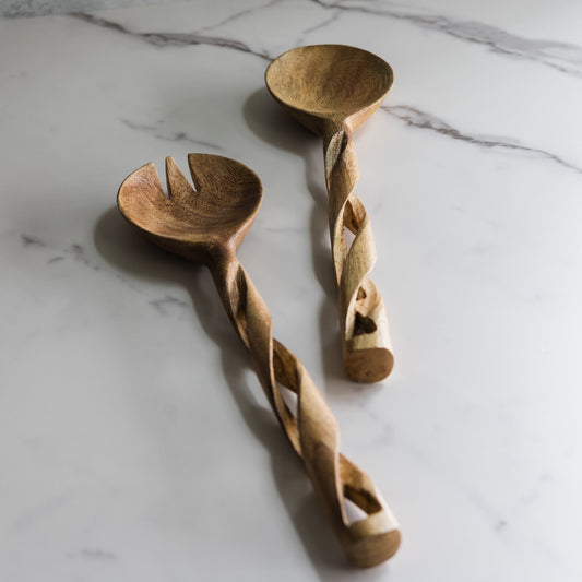 Twisted Wood Salad Servers