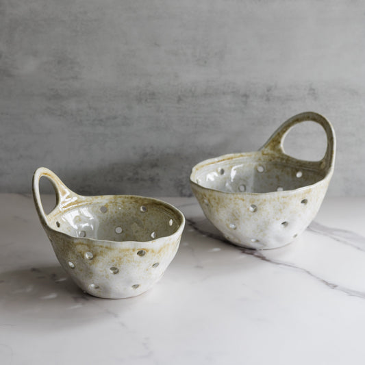 Handled Stoneware Colanders, Set of 2