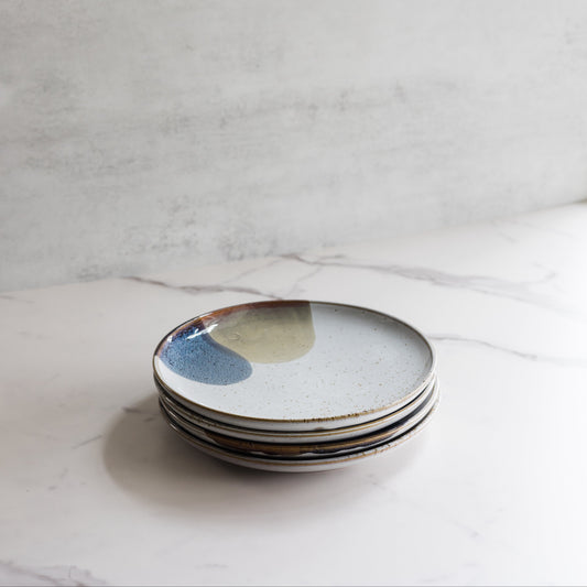 Stoneware Plate, Blue & Tan Glaze