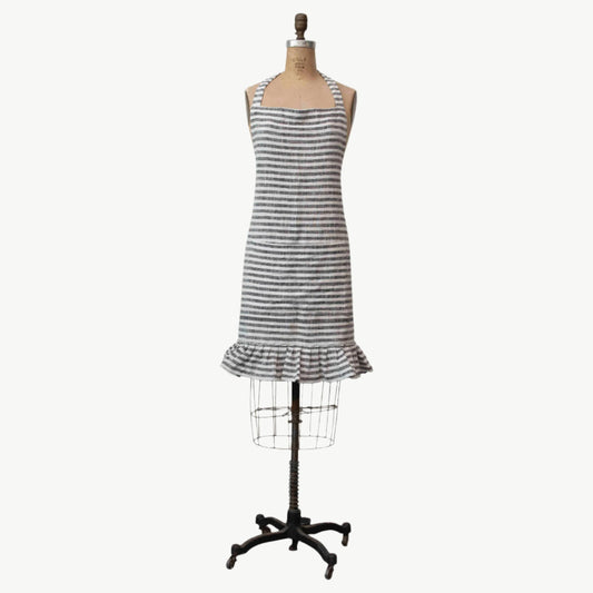 Woven Cotton Striped Apron with Ruffle