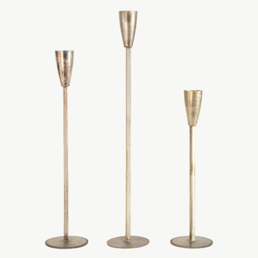 Metal Taper Holders with Antique Finish, Set of 3