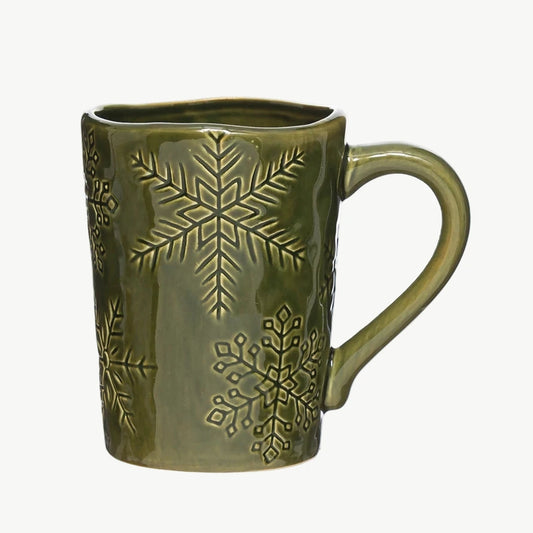 Debossed Stoneware Mug with Snowflakes