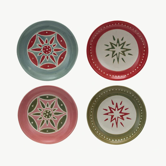 Hand-Painted Stoneware Holiday Appetizer Plates — 4 Styles