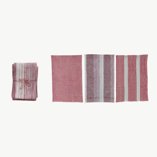 Woven Tea Towels with Patterns, Set of 3 Tied with Twine & Jingle Bell